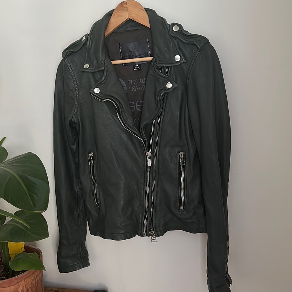 Goosecraft Green Leather Biker Jacket
